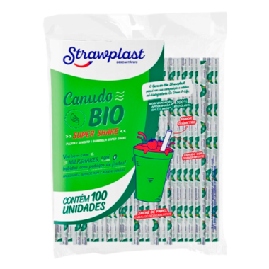 Canudo Biodegradável Flex Sachê 8mm Strawplast